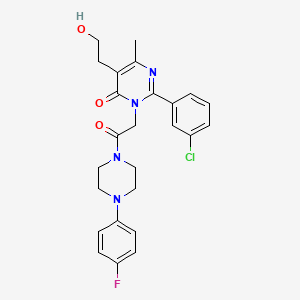 molecular formula C25H26ClFN4O3 B11187352 2-(3-chlorophenyl)-3-{2-[4-(4-fluorophenyl)piperazin-1-yl]-2-oxoethyl}-5-(2-hydroxyethyl)-6-methylpyrimidin-4(3H)-one 