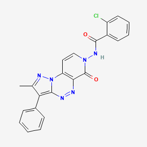 molecular formula C22H15ClN6O2 B11187354 2-chloro-N-(2-methyl-6-oxo-3-phenylpyrazolo[5,1-c]pyrido[4,3-e][1,2,4]triazin-7(6H)-yl)benzamide 