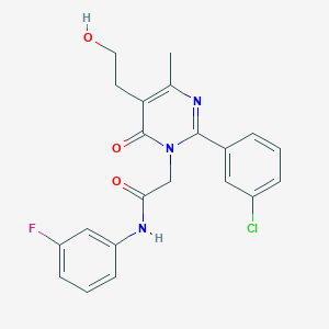 molecular formula C21H19ClFN3O3 B11187528 2-[2-(3-chlorophenyl)-5-(2-hydroxyethyl)-4-methyl-6-oxopyrimidin-1(6H)-yl]-N-(3-fluorophenyl)acetamide 