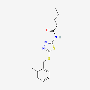 molecular formula C15H19N3OS2 B11187571 N-(5-((2-methylbenzyl)thio)-1,3,4-thiadiazol-2-yl)pentanamide 