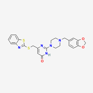 molecular formula C24H23N5O3S2 B11187578 2-[4-(1,3-benzodioxol-5-ylmethyl)piperazin-1-yl]-6-[(1,3-benzothiazol-2-ylsulfanyl)methyl]pyrimidin-4(3H)-one 