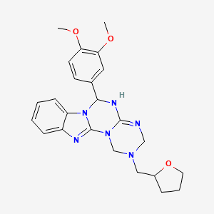 molecular formula C24H28N6O3 B11187614 9-(3,4-dimethoxyphenyl)-4-(oxolan-2-ylmethyl)-2,4,6,8,10,17-hexazatetracyclo[8.7.0.02,7.011,16]heptadeca-1(17),6,11,13,15-pentaene 