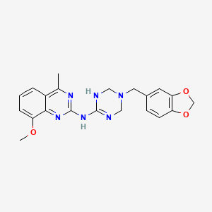 molecular formula C21H22N6O3 B11187634 N-[5-(1,3-benzodioxol-5-ylmethyl)-1,4,5,6-tetrahydro-1,3,5-triazin-2-yl]-8-methoxy-4-methylquinazolin-2-amine 