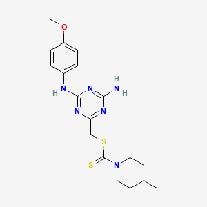 {4-Amino-6-[(4-methoxyphenyl)amino]-1,3,5-triazin-2-yl}methyl 4-methylpiperidine-1-carbodithioate