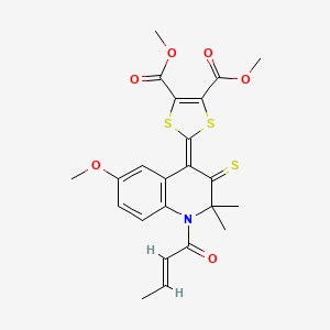 molecular formula C23H23NO6S3 B11187800 dimethyl 2-(1-(2-butenoyl)-2,2-dimethyl-6-(methyloxy)-3-thioxo-2,3-dihydro-4(1H)-quinolinylidene)-1,3-dithiole-4,5-dicarboxylate 