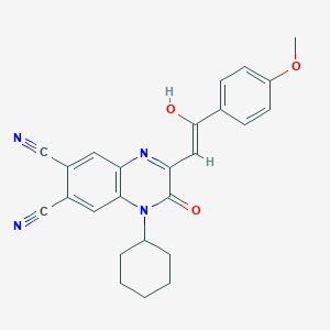 (3E)-1-cyclohexyl-3-[2-(4-methoxyphenyl)-2-oxoethylidene]-2-oxo-1,2,3,4-tetrahydroquinoxaline-6,7-dicarbonitrile