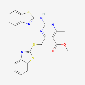 Ethyl 2-(1,3-benzothiazol-2-ylamino)-4-[(1,3-benzothiazol-2-ylsulfanyl)methyl]-6-methylpyrimidine-5-carboxylate