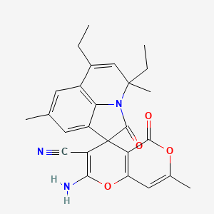 2-amino-4',6'-diethyl-4',7,8'-trimethyl-2',5-dioxo-4'H,5H-spiro[pyrano[4,3-b]pyran-4,1'-pyrrolo[3,2,1-ij]quinoline]-3-carbonitrile