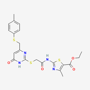 molecular formula C21H22N4O4S3 B11188031 Ethyl 2-({[(4-hydroxy-6-{[(4-methylphenyl)sulfanyl]methyl}pyrimidin-2-yl)sulfanyl]acetyl}amino)-4-methyl-1,3-thiazole-5-carboxylate 