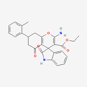 Ethyl 2-amino-7-(2-methylphenyl)-2',5-dioxo-1',2',5,6,7,8-hexahydrospiro[chromene-4,3'-indole]-3-carboxylate