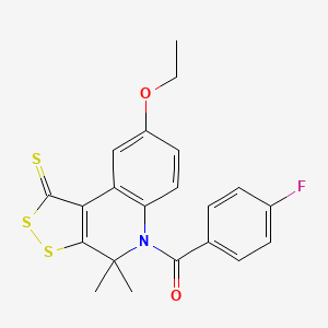 molecular formula C21H18FNO2S3 B11188575 (8-ethoxy-4,4-dimethyl-1-thioxo-1,4-dihydro-5H-[1,2]dithiolo[3,4-c]quinolin-5-yl)(4-fluorophenyl)methanone 