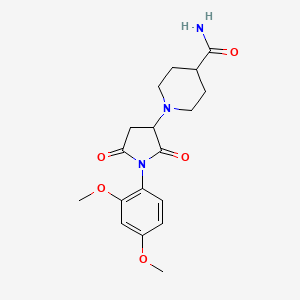 molecular formula C18H23N3O5 B11188577 1-(1-(2,4-Dimethoxyphenyl)-2,5-dioxopyrrolidin-3-yl)piperidine-4-carboxamide 