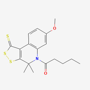 molecular formula C18H21NO2S3 B11188622 1-(7-methoxy-4,4-dimethyl-1-thioxo-1,4-dihydro-5H-[1,2]dithiolo[3,4-c]quinolin-5-yl)pentan-1-one 