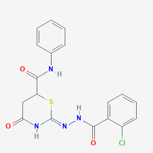 molecular formula C18H15ClN4O3S B11188745 2-{2-[(2-chlorophenyl)carbonyl]hydrazinyl}-4-oxo-N-phenyl-5,6-dihydro-4H-1,3-thiazine-6-carboxamide 