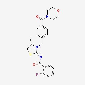 2-Fluoro-N-[4-methyl-3-{[4-(morpholine-4-carbonyl)phenyl]methyl}-1,3-thiazol-2(3H)-ylidene]benzamide