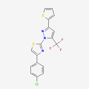 molecular formula C17H9ClF3N3S2 B11188939 4-(4-chlorophenyl)-2-[3-(thiophen-2-yl)-5-(trifluoromethyl)-1H-pyrazol-1-yl]-1,3-thiazole 