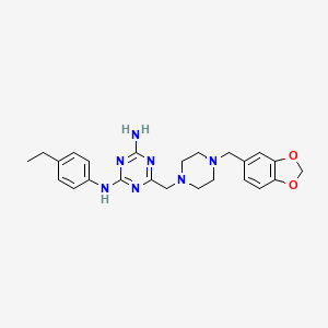 molecular formula C24H29N7O2 B11188976 6-{[4-(1,3-benzodioxol-5-ylmethyl)piperazin-1-yl]methyl}-N-(4-ethylphenyl)-1,3,5-triazine-2,4-diamine 