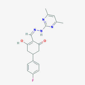 2-[(E)-[(4,6-dimethylpyrimidin-2-yl)hydrazinylidene]methyl]-5-(4-fluorophenyl)-3-hydroxycyclohex-2-en-1-one