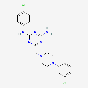 molecular formula C20H21Cl2N7 B11189136 N-(4-chlorophenyl)-6-{[4-(3-chlorophenyl)piperazin-1-yl]methyl}-1,3,5-triazine-2,4-diamine 