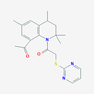 molecular formula C21H25N3O2S B11189150 1-(8-acetyl-2,2,4,6-tetramethyl-3,4-dihydroquinolin-1(2H)-yl)-2-(pyrimidin-2-ylsulfanyl)ethanone 