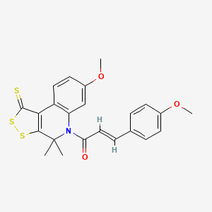 molecular formula C23H21NO3S3 B11189229 (2E)-1-(7-methoxy-4,4-dimethyl-1-thioxo-1,4-dihydro-5H-[1,2]dithiolo[3,4-c]quinolin-5-yl)-3-(4-methoxyphenyl)prop-2-en-1-one 