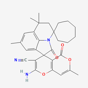 molecular formula C29H31N3O4 B11189349 2''-amino-6',6',7'',8'-tetramethyl-2',5''-dioxo-5',6'-dihydro-5''H-dispiro[cycloheptane-1,4'-pyrrolo[3,2,1-ij]quinoline-1',4''-pyrano[4,3-b]pyran]-3''-carbonitrile 