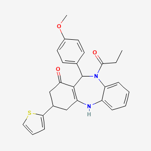 11-(4-methoxyphenyl)-10-propanoyl-3-(thiophen-2-yl)-2,3,4,5,10,11-hexahydro-1H-dibenzo[b,e][1,4]diazepin-1-one