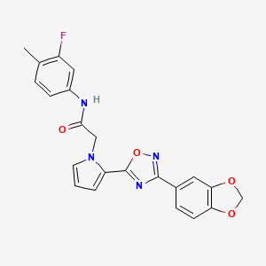 molecular formula C22H17FN4O4 B11189556 2-{2-[3-(1,3-benzodioxol-5-yl)-1,2,4-oxadiazol-5-yl]-1H-pyrrol-1-yl}-N-(3-fluoro-4-methylphenyl)acetamide 