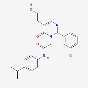 molecular formula C24H26ClN3O3 B11189562 2-[2-(3-chlorophenyl)-5-(2-hydroxyethyl)-4-methyl-6-oxopyrimidin-1(6H)-yl]-N-[4-(propan-2-yl)phenyl]acetamide 