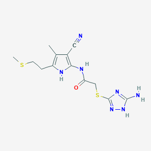 molecular formula C13H17N7OS2 B11189609 2-[(3-amino-1H-1,2,4-triazol-5-yl)sulfanyl]-N-{3-cyano-4-methyl-5-[2-(methylsulfanyl)ethyl]-1H-pyrrol-2-yl}acetamide 