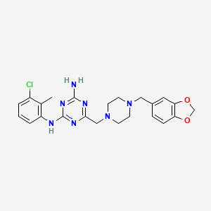 molecular formula C23H26ClN7O2 B11189668 6-{[4-(1,3-benzodioxol-5-ylmethyl)piperazin-1-yl]methyl}-N-(3-chloro-2-methylphenyl)-1,3,5-triazine-2,4-diamine 