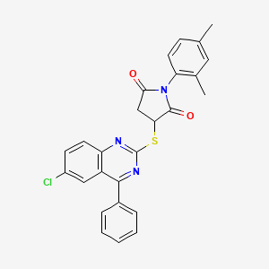 molecular formula C26H20ClN3O2S B11189774 3-[(6-Chloro-4-phenylquinazolin-2-yl)sulfanyl]-1-(2,4-dimethylphenyl)pyrrolidine-2,5-dione 