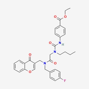 molecular formula C33H34FN3O6 B11189806 Ethyl 4-{[butyl(2-{[(4-fluorophenyl)methyl][(4-oxo-4H-1-benzopyran-3-yl)methyl]amino}-2-oxoethyl)carbamoyl]amino}benzoate CAS No. 5972-89-4