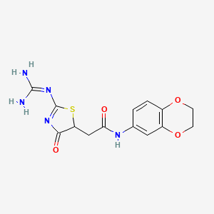 2-(2-carbamimidamido-4-oxo-4,5-dihydro-1,3-thiazol-5-yl)-N-(2,3-dihydro-1,4-benzodioxin-6-yl)acetamide