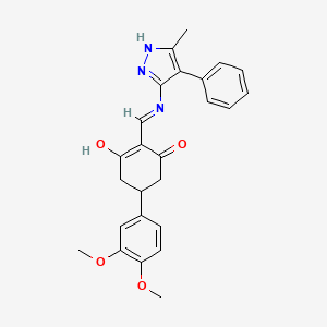 5-(3,4-dimethoxyphenyl)-2-{[(3-methyl-4-phenyl-1H-pyrazol-5-yl)amino]methylidene}cyclohexane-1,3-dione