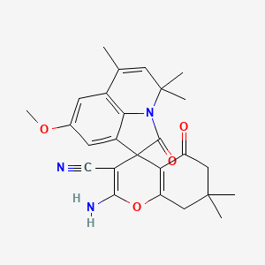 2-amino-8'-methoxy-4',4',6',7,7-pentamethyl-2',5-dioxo-5,6,7,8-tetrahydro-4'H-spiro[chromene-4,1'-pyrrolo[3,2,1-ij]quinoline]-3-carbonitrile