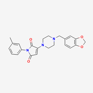 molecular formula C23H23N3O4 B11190588 3-(4-(1,3-benzodioxol-5-ylmethyl)-1-piperazinyl)-1-(3-methylphenyl)-1H-pyrrole-2,5-dione 