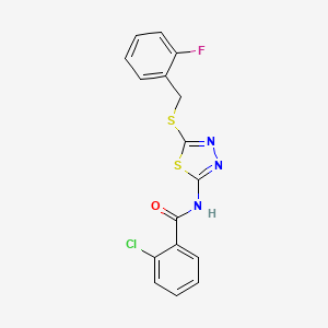 molecular formula C16H11ClFN3OS2 B11190609 2-chloro-N-(5-((2-fluorobenzyl)thio)-1,3,4-thiadiazol-2-yl)benzamide 