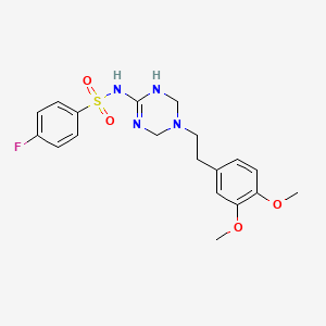 molecular formula C19H23FN4O4S B11190740 N-{5-[2-(3,4-dimethoxyphenyl)ethyl]-1,4,5,6-tetrahydro-1,3,5-triazin-2-yl}-4-fluorobenzenesulfonamide 