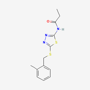 molecular formula C13H15N3OS2 B11190747 N-(5-((2-methylbenzyl)thio)-1,3,4-thiadiazol-2-yl)propionamide 