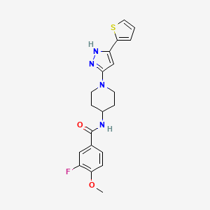 3-Fluoro-4-methoxy-N-{1-[3-(thiophen-2-YL)-1H-pyrazol-5-YL]piperidin-4-YL}benzamide