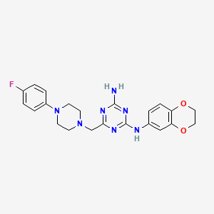 molecular formula C22H24FN7O2 B11190781 N-(4-amino-6-{[4-(4-fluorophenyl)piperazino]methyl}-1,3,5-triazin-2-yl)-N-(2,3-dihydro-1,4-benzodioxin-6-yl)amine 