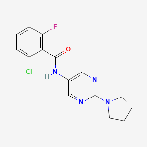 molecular formula C15H14ClFN4O B11190981 2-Chloro-6-fluoro-N-[2-(pyrrolidin-1-YL)pyrimidin-5-YL]benzamide 