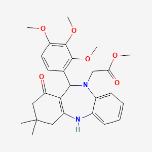 molecular formula C27H32N2O6 B11191022 methyl [1-hydroxy-3,3-dimethyl-11-(2,3,4-trimethoxyphenyl)-2,3,4,11-tetrahydro-10H-dibenzo[b,e][1,4]diazepin-10-yl]acetate 