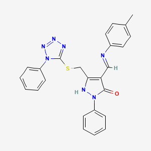 molecular formula C25H21N7OS B11191185 (4E)-4-{[(4-methylphenyl)amino]methylidene}-2-phenyl-5-{[(1-phenyl-1H-tetrazol-5-yl)sulfanyl]methyl}-2,4-dihydro-3H-pyrazol-3-one 