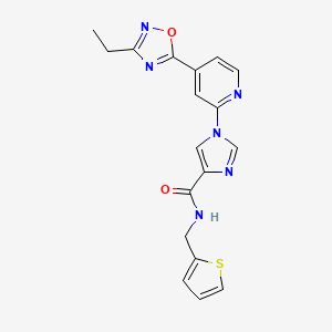 molecular formula C18H16N6O2S B11191336 1-[4-(3-ethyl-1,2,4-oxadiazol-5-yl)pyridin-2-yl]-N-(thiophen-2-ylmethyl)-1H-imidazole-4-carboxamide 