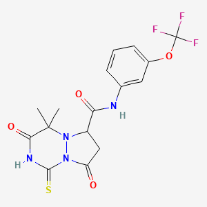 4,4-dimethyl-3,8-dioxo-1-sulfanyl-N-[3-(trifluoromethoxy)phenyl]-3,4,7,8-tetrahydro-6H-pyrazolo[1,2-a][1,2,4]triazine-6-carboxamide