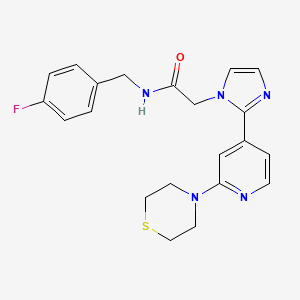 molecular formula C21H22FN5OS B11192228 N-(4-fluorobenzyl)-2-(2-(2-thiomorpholinopyridin-4-yl)-1H-imidazol-1-yl)acetamide 