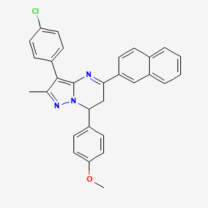 molecular formula C30H24ClN3O B11192312 3-(4-Chlorophenyl)-7-(4-methoxyphenyl)-2-methyl-5-(naphthalen-2-yl)-6,7-dihydropyrazolo[1,5-a]pyrimidine 