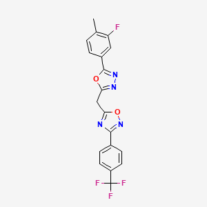 molecular formula C19H12F4N4O2 B11192393 5-{[5-(3-Fluoro-4-methylphenyl)-1,3,4-oxadiazol-2-yl]methyl}-3-[4-(trifluoromethyl)phenyl]-1,2,4-oxadiazole 